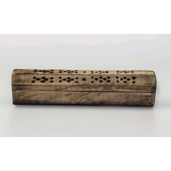 Gothic Coffin-Shaped Wooden Incense Burner | 9"Dual Chamber for Sticks & Cones - Picture 1 of 12